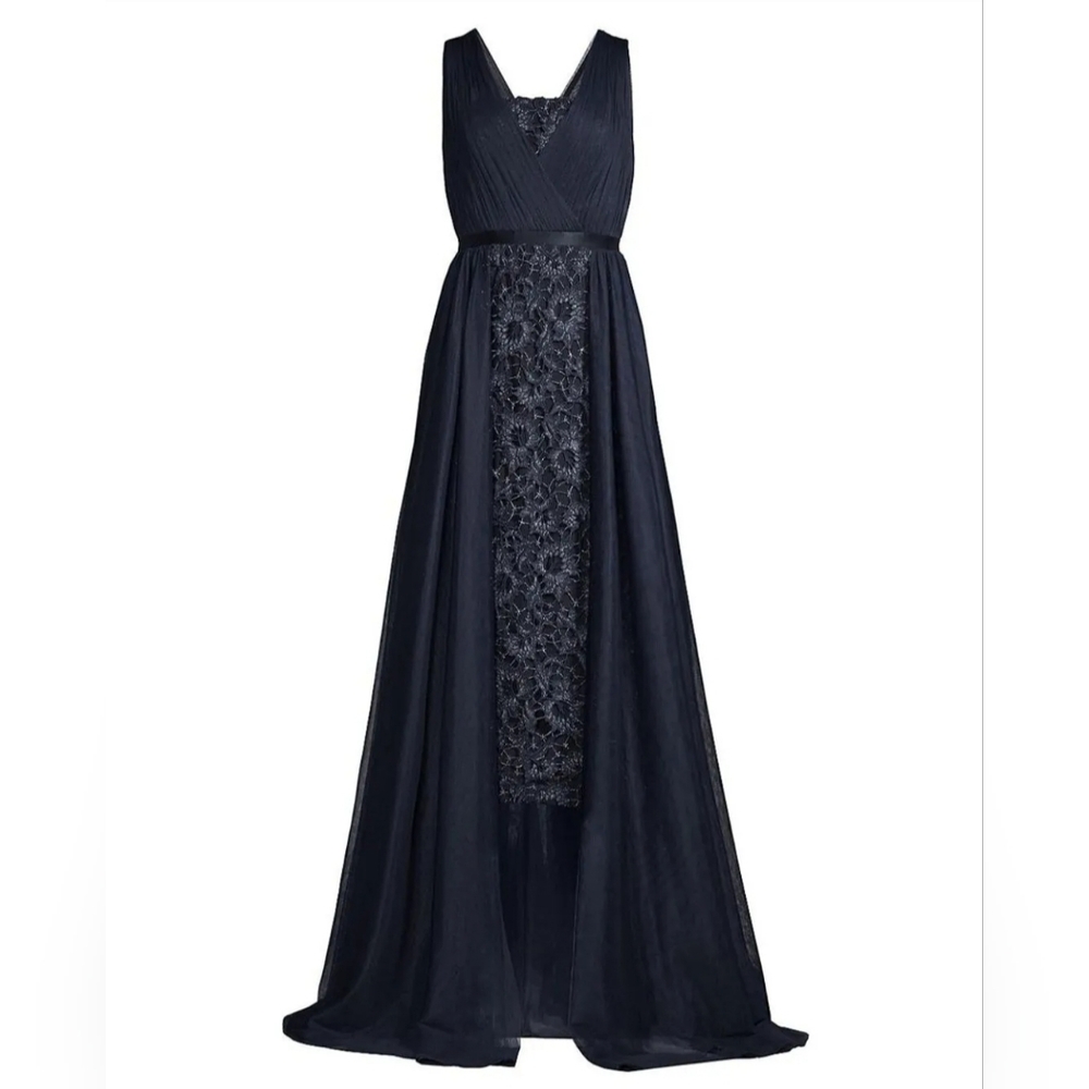 NWT Drape Lace Overlay Blue Gown Sz 4 Formal Dress Sparkles